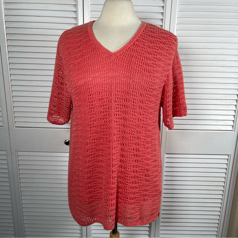 Draper’s & Damons Coral Crochet Knit Top – Size XL